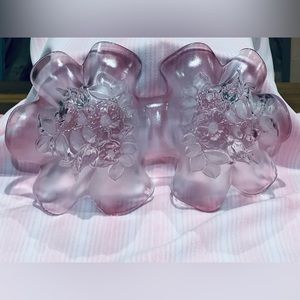 Vintage Mikasa Rosella Pink Glass Double Candy Dish Flowers Frosted Bowl